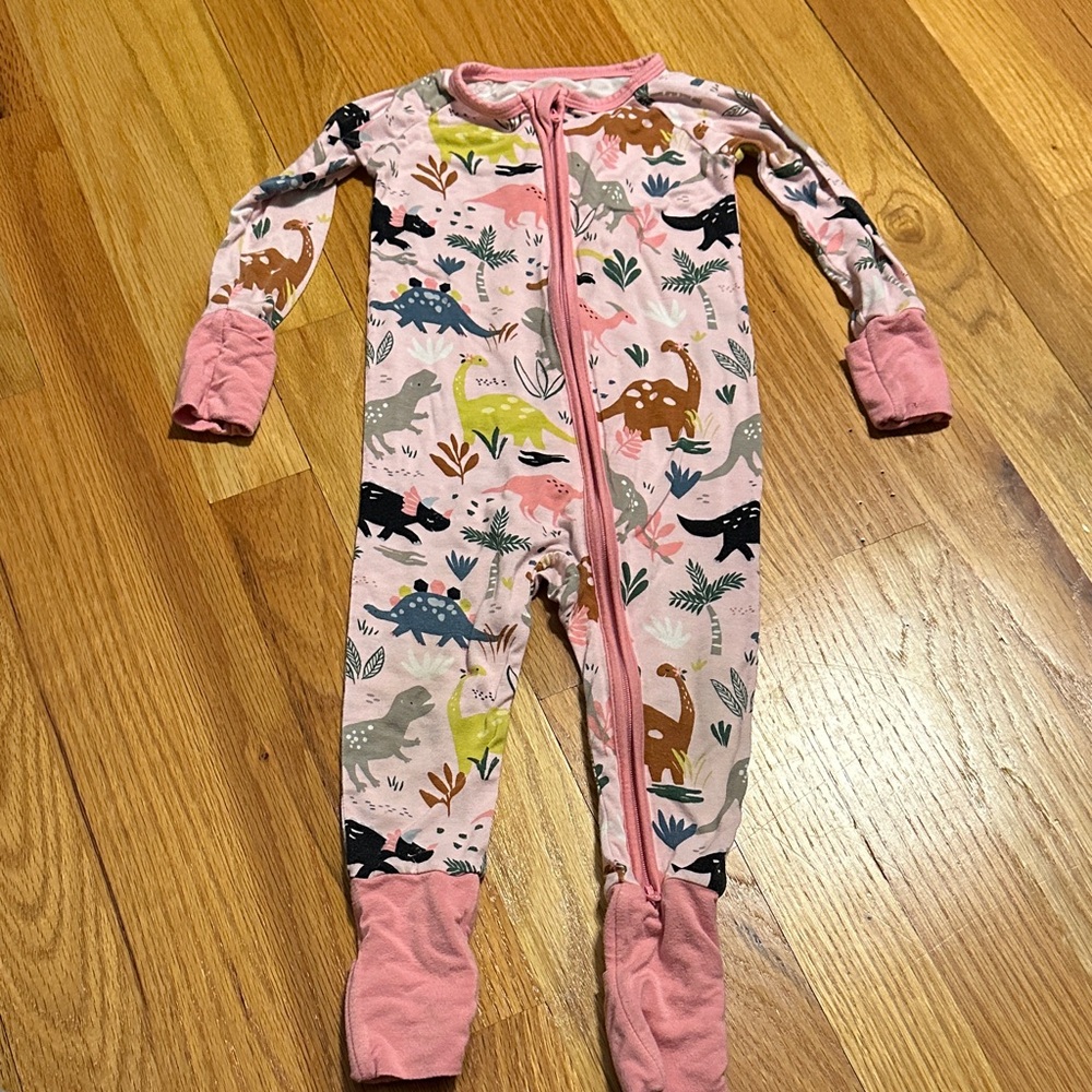 Little Sleepies Jurassic Jungle Pink Dino Zippy 6-12M Bamboo Pajamas GUC
